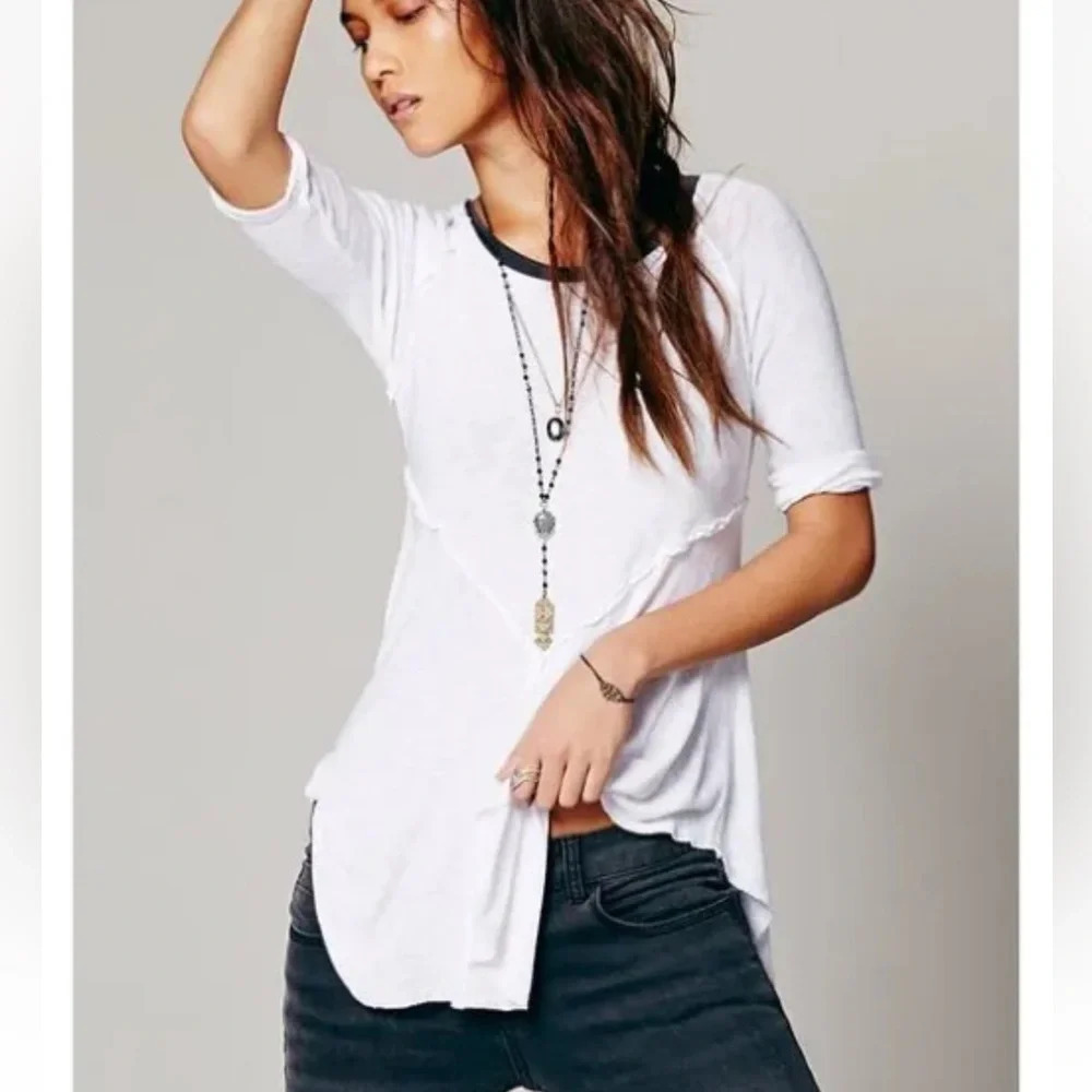 FREE PEOPLE INTIMATELY WHITE BLACK 3/4 SLEEVE WEEKEND LAYERING TOP Sz XS